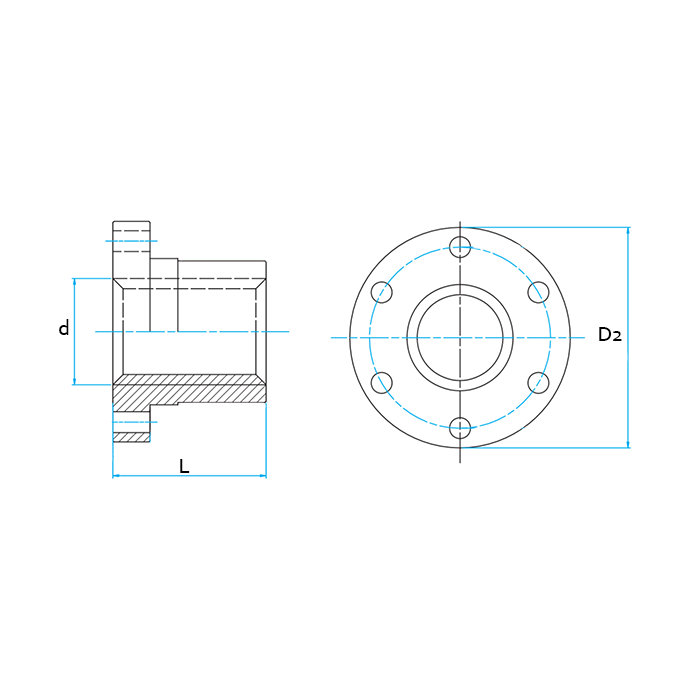 Гайка трапецеидальная c фланцем (бронза) d=14 мм, шаг резьбы 3 мм (прав. резьба), BFM 14-3-D ISKRA
