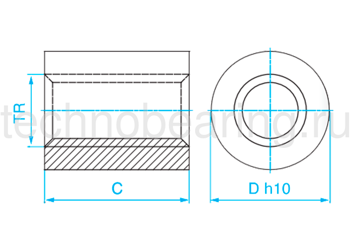 Гайка трапецеидальная (бронза) d=16 мм, шаг резьбы 4 мм (лев. резьба) LRM 16-4-G TECHNIX