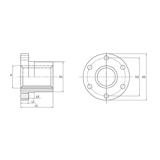 Гайка трапецеидальная с фланцем (бронза) d=36 мм, шаг резьбы 6 мм (лев. резьба), BFM 36-6-G TECHNIX