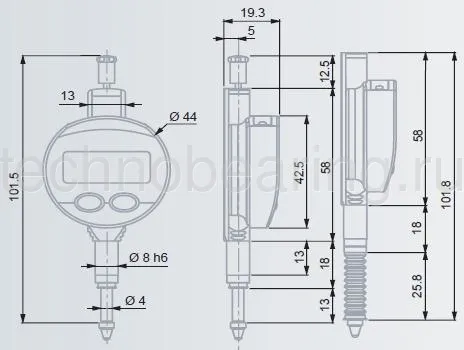 Малогабаритный электронный индикатор DIGICO 12 IP65 (влагонепроницаемая механика и электроника) 12.5 мм, 0.01/0.001 мм 01930133 Tesa