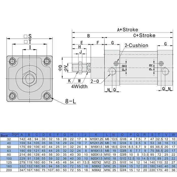 Пневмоцилиндр серии SI, 50X200, TLP-PC50X200SI TITAN LOCK