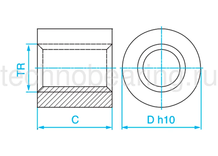 Гайка трапецеидальная (сталь) d=10 мм, шаг резьбы 2 мм (прав. резьба), KSM 10-2-D TECHNIX