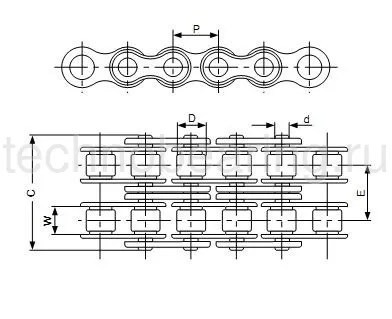 Цепь приводная роликовая двухрядная 20B-2 Sati