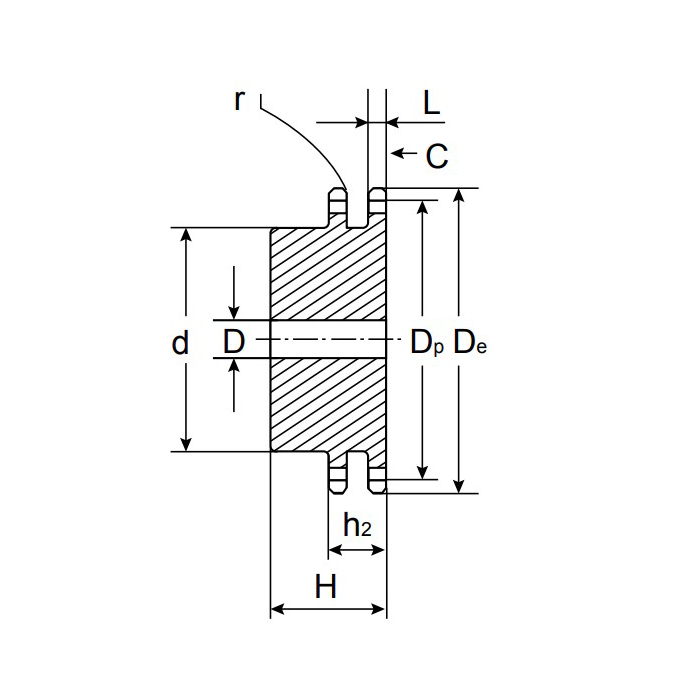 Звездочка под расточку со ступицей c калеными зубьями для цепи 08B-2, Z=14 PD09T14 ISKRA