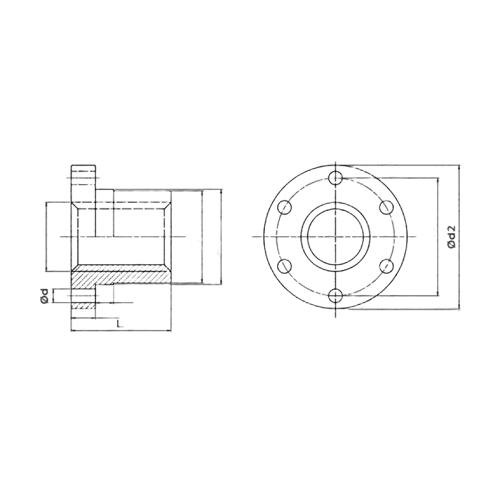 Гайка трапецеидальная c фланцем (сталь) d=40 мм, шаг резьбы 7 мм (прав. резьба), SFR 40-7-D ISKRA