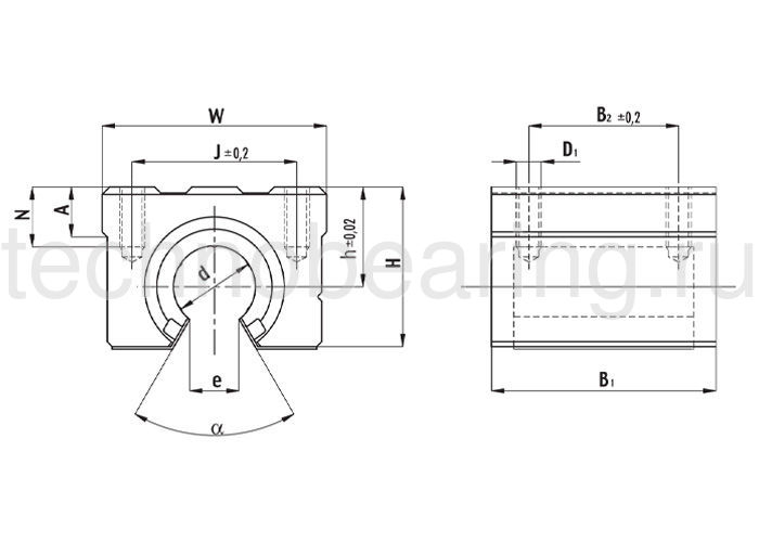 Линейный подшипник в сборе с корпусом SBR40-UU TECHNIX