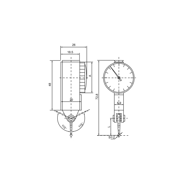 Индикатор рычажно-зубчатый 0,8мм/0,01мм с удлин. рычагом 30мм, циферблат 30мм, 5221-1215 Dasqua