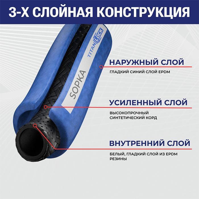 2,5in, Рукав для пара и горячей воды «SOPKA», с пищ. допуском, внутр. диам. 63мм, 10bar, TL063SP TITAN LOCK