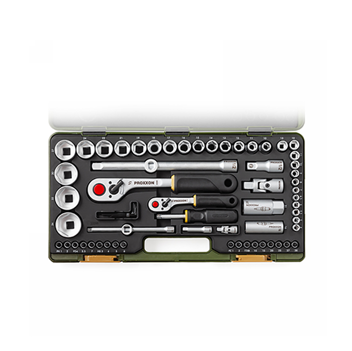 Полный набор с флажковыми трещотками 1/2" + 1/4", 65  поз. 23286 Proxxon