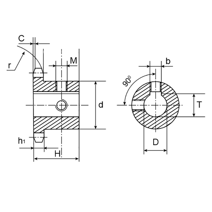 Звездочка специального стандарта со ступицей для цепи: 08B-1, 1/2" x 5/16", Z=16 09SB016 ISKRA