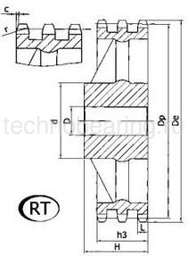 Звездочка со ступицей (чугун) под расточку для цепи: 12B-3, Z=95, 3/4" x 7/16" RT11095 Sati