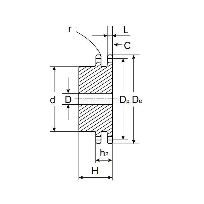 Звездочка под расточку со ступицей c калеными зубьями для цепи 08B-2, Z=14 PD09T14 ISKRA