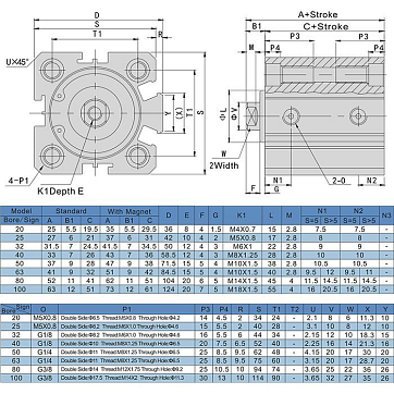 Пневмоцилиндр компактный серии SDA, 20X50, TLP-PC20X50SDA TITAN LOCK