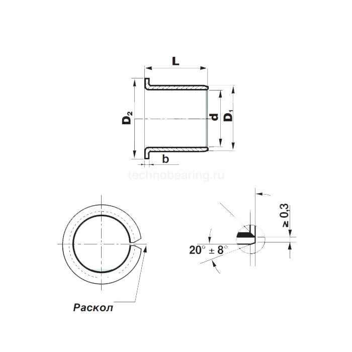 Втулка скольжения с фланцем KF06080SF1SN (PCMF060808E) ISB