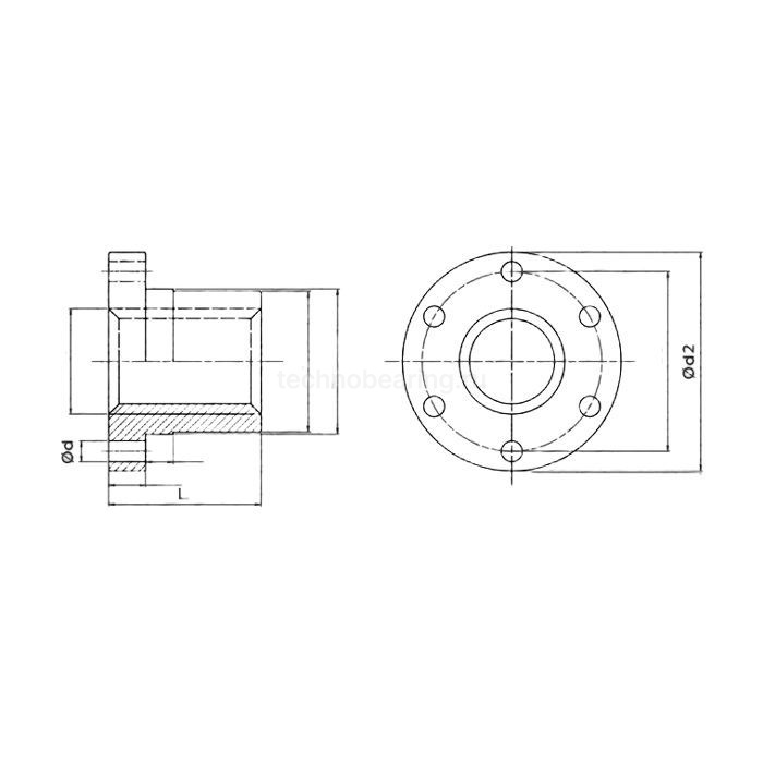 Гайка трапецеидальная с фланцем (сталь) d=36 мм, шаг резьбы 6 мм (лев. резьба), SFR 36-6-G ISKRA