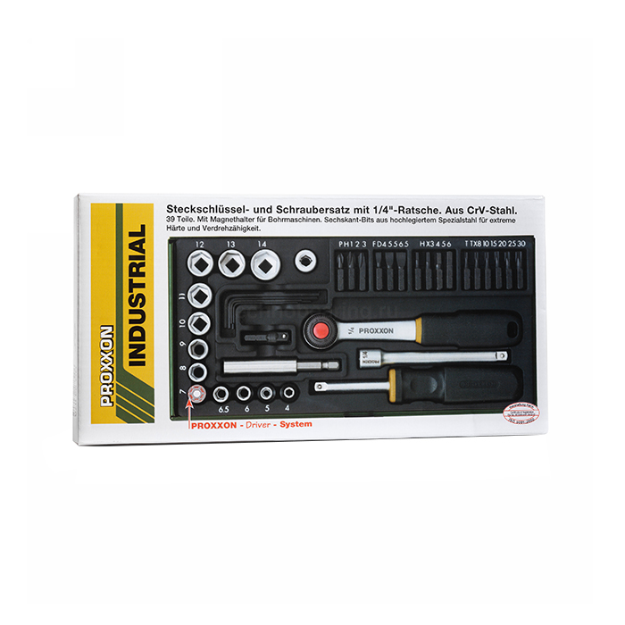 Набор отверточных бит с намагниченным переходником 1/4", 39  поз. 23070 Proxxon