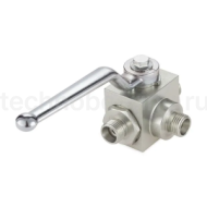 Гидравлический шаровый кран трехходовой, DN 10 (M18X1.5), типа НР, нерж.304, TLHYD3V3/8MW-S TITAN LOCK