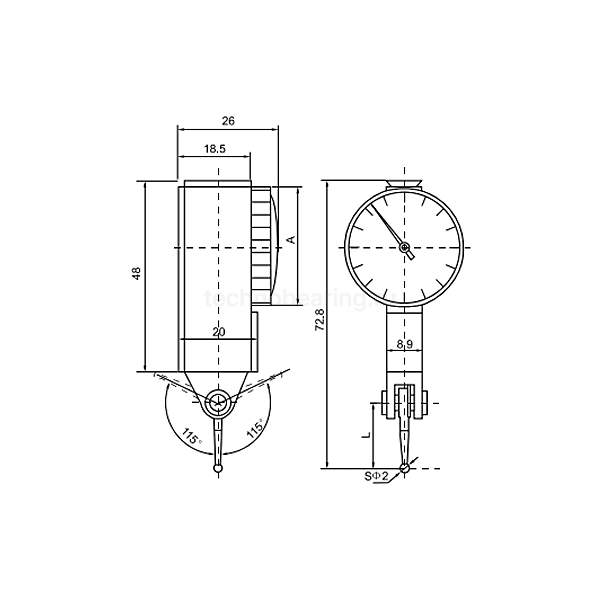 Индикатор рычажно-зубчатый противоударный 0-0,8мм/0,01мм, циферблат 37,5мм, 5221-1140-A Dasqua