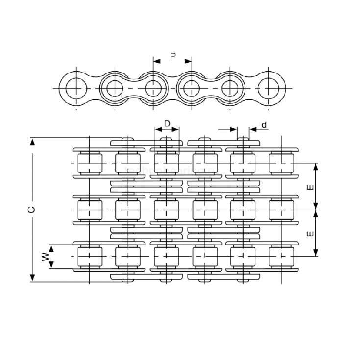 Цепь приводная роликовая трехрядная 06B-3 ISKRA