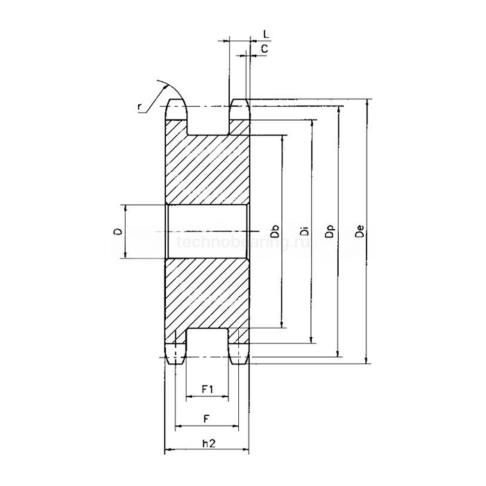 Звездочка двойная для однорядных цепей: 08B-1,Z=14,1/2"x5/16"DS09014(PHS08B-1DSA14) ISKRA