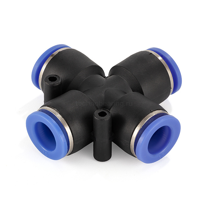 Фитинг цанговый X-образный пневматический, 10 мм, пластик, тип PZA, TLP-PZA10 TITAN LOCK