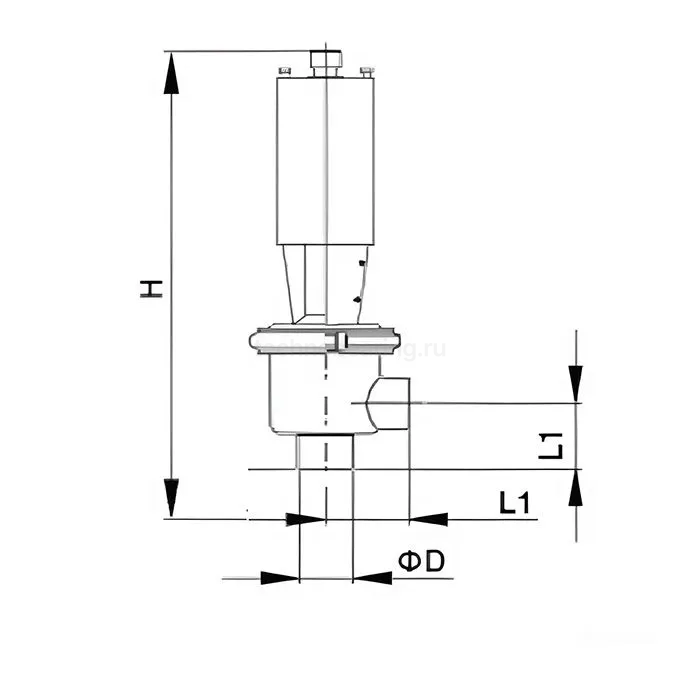 Односедельный клапан отсечной с пневмоприводом, нерж. под приварку, DN50, тип 20, TL50OSVP-20-WD TITAN LOCK