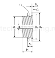 Звездочка со ступицей и готовым отверстием d=25, шпон. паз, для цепи: 06B-2, Z=18 ISKRA