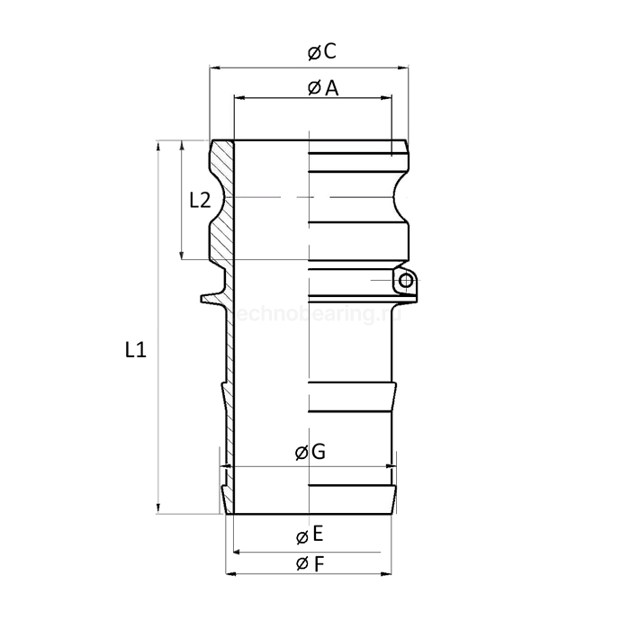 Камлок полипропиленовый тип E, ниппель с хвостовиком 1 1/2", TL150EPP TITAN LOCK