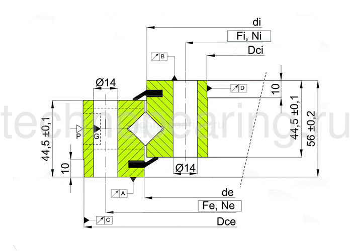 ОПУ серия с перекрестными роликами на один ряд NR1.14.0644.200-1PPN ISB