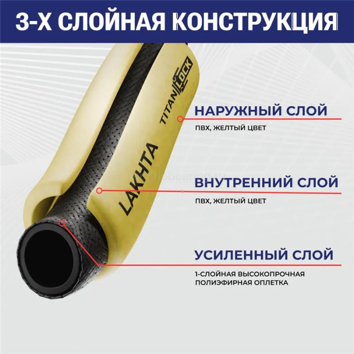 Шланг ПВХ для компрессоров "LAKHTA", желтый, вн.диам. 10мм, TL010LH TITAN LOCK