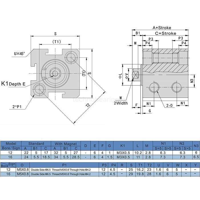 Пневмоцилиндр компактный серии SDA с магнитным кольцом, 63X40, TLP-PC63X40SDA-MG TITAN LOCK