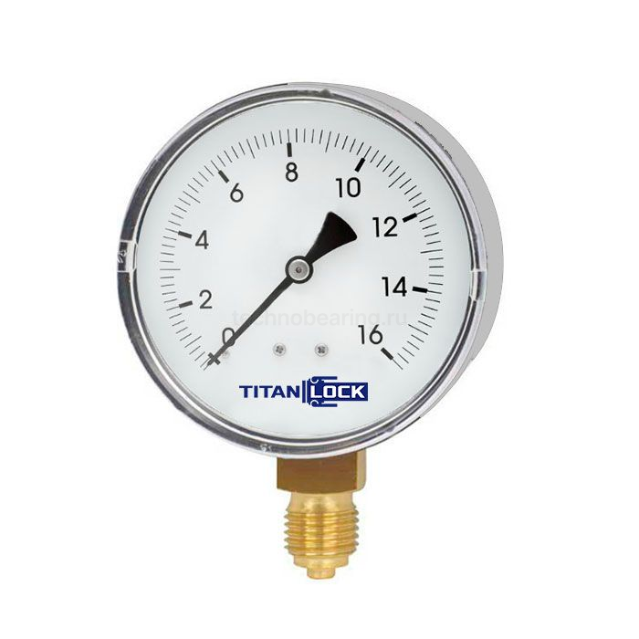 Манометр нержавеющий виброустойчивый, 16/0,2 Бар, корп.100мм, креп.снизу 1/2, TLSPGV100D1/2 TITAN LOCK