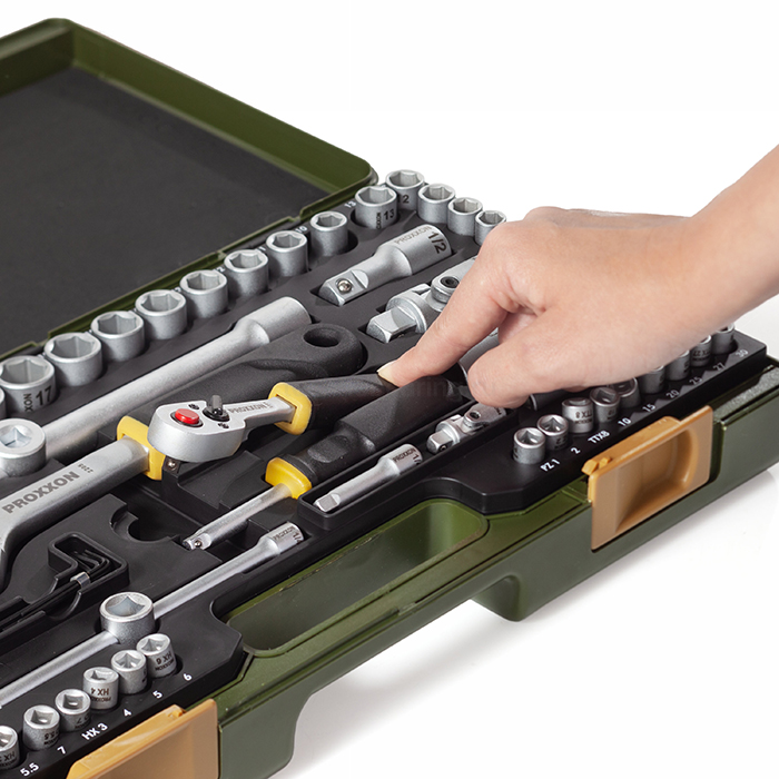 Полный набор с флажковыми трещотками 1/2" + 1/4", 65  поз. 23286 Proxxon