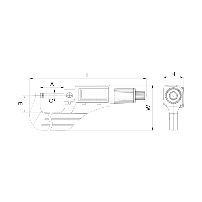 Микрометр цифровой трубный, сферическая неподвиж. пятка 0-25мм/0-1", 4520-2005 Dasqua