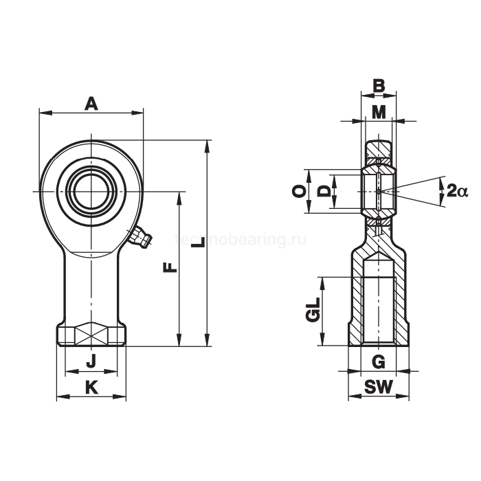 Шарнирный наконечник EI30-2RS Fluro