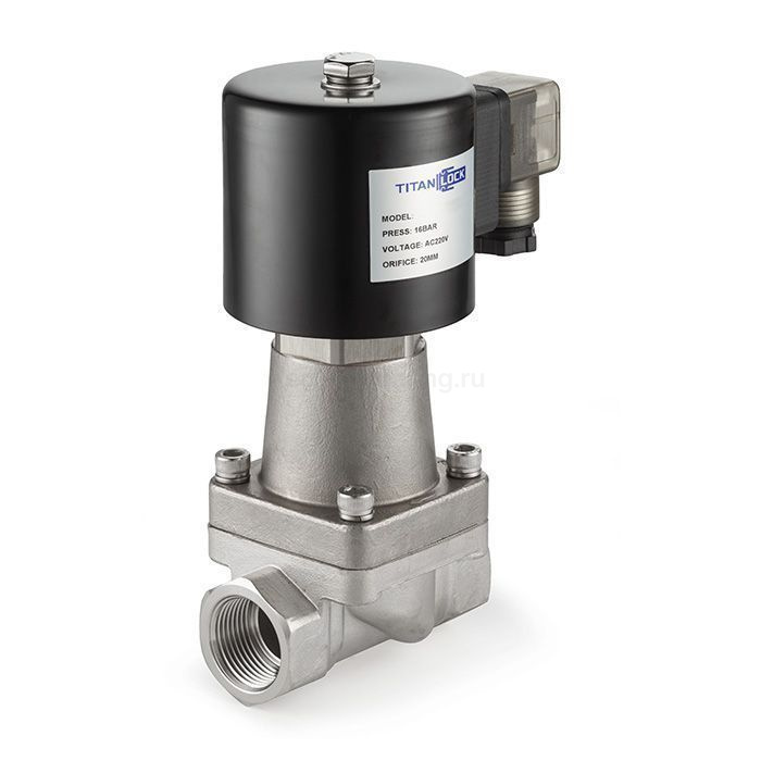 Соленоидный клапан нормально-открытый, пилотный, 220В, PN16, Нерж.304/PTFE, DN20, TLSOP20/16PT1S-J TITAN LOCK
