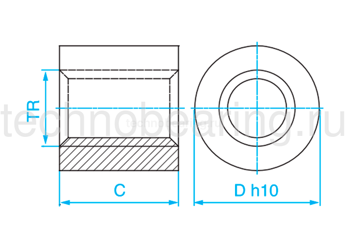 Гайка трапецеидальная (сталь) d=16 мм, шаг резьбы 4 мм (прав. резьба), KSM 16-4-D TECHNIX