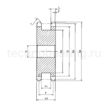 Звездочка двойная с готовым отверстием d=25, шпон. паз, для однорядных цепей: 10B-1, Z=15 ISKRA
