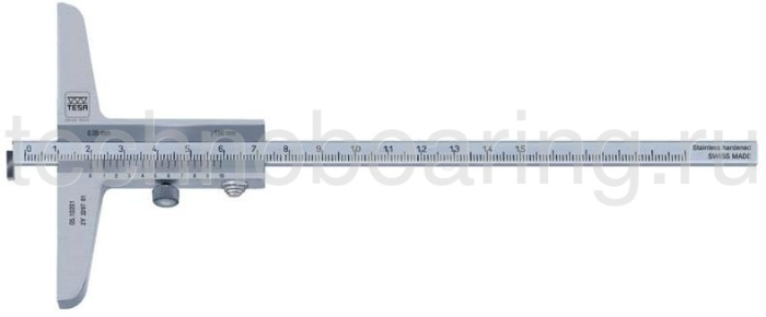 Штангенглубиномер нониусный с фиксированной упорной пластиной и усеченной измерительной поверхностью 0 - 250 мм, 0.02 мм 00510177 Tesa