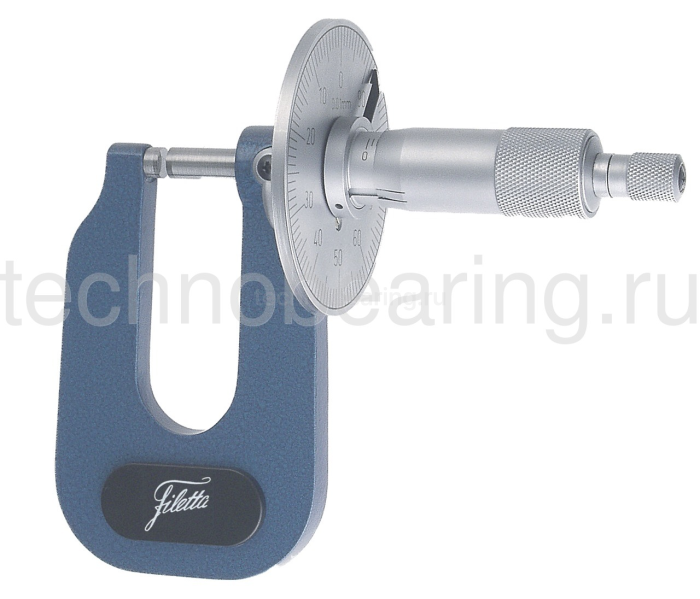Микрометр гладкий для измерения листового металла с градуированным циферблатом и глубокой скобой 0 - 25/0,01 мм Filetta
