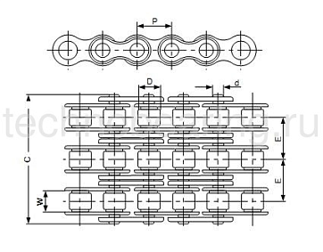 Цепь приводная роликовая трехрядная из нержавеющей стали 12B-3 Sati