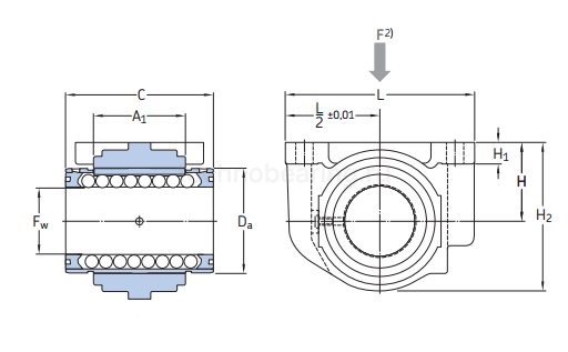 Линейный подшипник в сборе с корпусом LUCR 12 D-2LS SKF