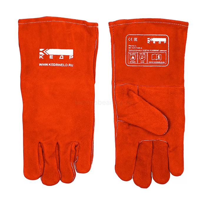 Краги спилковые КС-12 КЕВЛАР, красные КЕДР