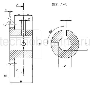 Звездочка специального стандарта со ступицей для цепи: 08B-1, 1/2" x 5/16", Z=22 09SA822 Sati