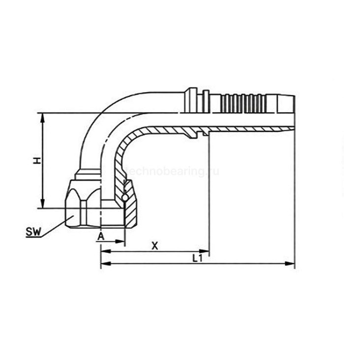 Фитинг DN 06 JIC (Г) 9/16" (90), TL-JIC06F9/16-90 TITAN LOCK — детальное фото 1