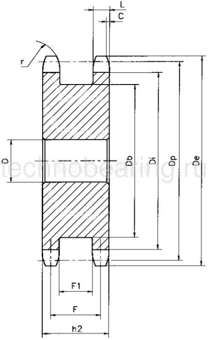 Звездочка двойная для однорядных цепей: 16B-1, Z=16, 1" x 17,02 mm DS12016 (PHS 16B-1DSA16) Sati