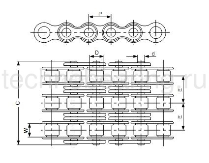 Цепь приводная роликовая трехрядная никелированная 12B-3 Sati