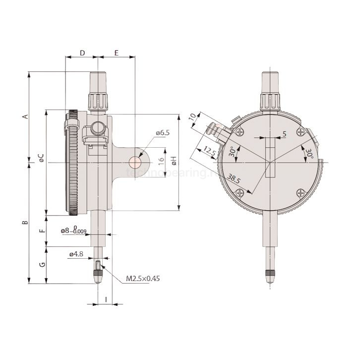 Индикатор часового типа 0-100/0,01 мм 2044SB MITUTOYO